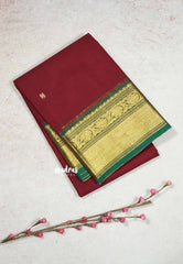 Maroon - Karthigai silk cotton small Bavanji border with buttas