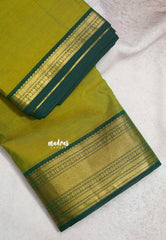 Dual Shade Mehndi Green - Karthigai silk cotton uncut running fabric multi border - Best for Blouse, Festive Frock, Salwar, Lehenga, Half Saree, Dupatta and Saree