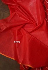 Spicy Red - Surabhi - Khadi Silk Stripes Thread Weaving Pattern with Double Blouse Combo - Best for Office Wear