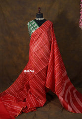 Spicy Red - Surabhi - Khadi Silk Stripes Thread Weaving Pattern with Double Blouse Combo - Best for Office Wear