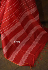 Spicy Red - Surabhi - Khadi Silk Stripes Thread Weaving Pattern with Double Blouse Combo - Best for Office Wear