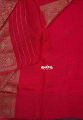 Reddish Pink - Durga - Traditional Banarasi Khadi Georgette Silk Saree Floral Border & Buttas with Rich Pallu - Perfect for Diwali Festive | Wedding Functions
