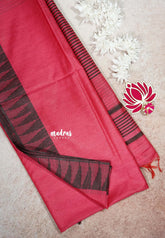 Raspberry Pink - Khadi Silk plain saree with Temple Border - Perfect for Regular Wear