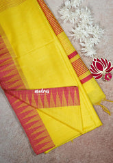 Bright Yellow - Khadi Silk plain saree with Temple Border - Perfect for Regular Wear