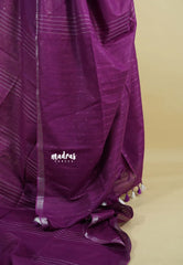 Magenta Purple - Khadi Silk with Lines Weaving Silver Border and Sequence Pallu