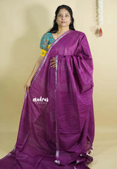 Magenta Purple - Khadi Silk with Lines Weaving Silver Border and Sequence Pallu