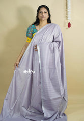 Pastel Lavender - Khadi Silk with Lines Weaving Silver Border and Sequence Pallu