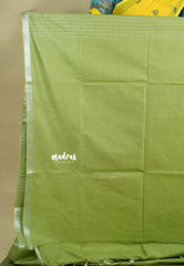 Pastel Olive Green - Khadi Silk with Lines Weaving Silver Border and Sequence Pallu