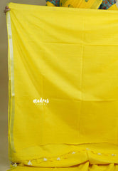 Neon Yellow - Khadi Silk with Lines Weaving Silver Border and Sequence Pallu