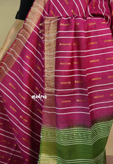 Magenta Pink - Khadi silk stripes thread weaving body with contrast pallu and blouse