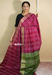 Magenta Pink - Khadi silk stripes thread weaving body with contrast pallu and blouse