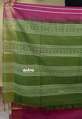 Magenta Pink - Khadi silk stripes thread weaving body with contrast pallu and blouse