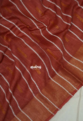 Rust Reverie - Khadi silk stripes thread weaving body with contrast pallu and blouse