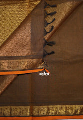 Mehendi Green - Korvai silk cotton saree with Peacock Border and Buttas - Best for Festive Wear