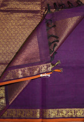 Royal Purple - Korvai silk cotton saree with Peacock Border and Buttas - Best for Festive Wear