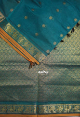 Teal Green - Korvai silk cotton saree with Peacock Border and Buttas - Best for Festive Wear