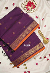 Royal Purple - Korvai silk cotton saree with Peacock Border and Buttas - Best for Festive Wear
