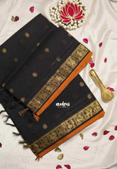 Classic Black - Korvai silk cotton saree with Peacock Border and Buttas - Best for Festive Wear