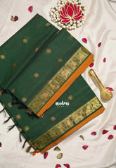 Classic Green - Korvai silk cotton saree with Peacock Border and Buttas - Best for Festive Wear