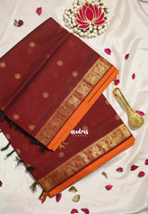 Majestic Maroon - Korvai silk cotton saree with Peacock Border and Buttas - Best for Festive Wear