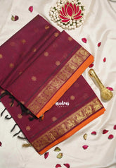 Mulberry Purple - Korvai silk cotton saree with Peacock Border and Buttas - Best for Festive Wear