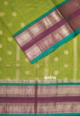 Fresh Green - Korvai Silk Cotton Big Muthukattam with Rettapetta Peacock Border - Best for Wedding Functions