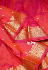 Pink Shade Orange - Kumudavalli - Kanchivaram Wedding Bridal Silk Saree Traditional Flower Border and Rich Pallu - Perfect for Wedding Functions