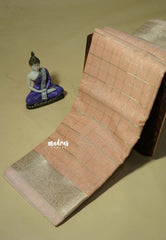 Melon Peach - Kushboo - Banarasi Kota Tissue Silk Zari Checks with Zari Border