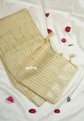 Antique Gold Mist - Kushboo - Jute Tissue Silk saree with Border - Best for Haldi or Mehendi