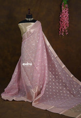 Soft Pink - Ramyam - Soft jute banarasi silk with Checks in Body with Silver and Gold Buttas - Perfect for Reception Functions