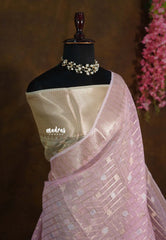 Soft Pink - Ramyam - Soft jute banarasi silk with Checks in Body with Silver and Gold Buttas - Perfect for Reception Functions