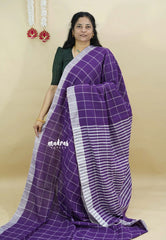 Lavender Purple - Andrea - Premium Khadi cotton checks both with skirt border - Best for Daily Use