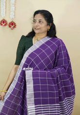 Lavender Purple - Andrea - Premium Khadi cotton checks both with skirt border - Best for Daily Use