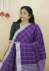 Lavender Purple - Andrea - Premium Khadi cotton checks both with skirt border - Best for Daily Use