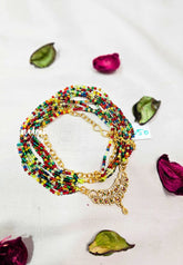 Premium 1 Gram Gold polish Trendy Stylish Layered Long Chain with Beads - Multicolor