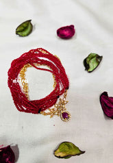 Premium 1 Gram Gold polish Trendy Stylish Crystal Layered Long Chain - Red