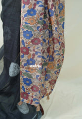 Elephant Black - Linen Cotton Saree with Kalamkari Pallu and Blouse - Best for Office Wear | Casual Wear