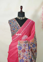 Candy Peach Pink - Linen Cotton Saree with Kalamkari Pallu and Blouse - Best for Office Wear | Casual Wear