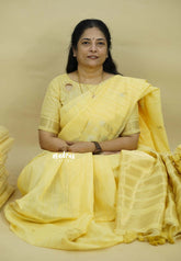 Pastel Golden Yellow - Premium Jute Silk Saree with Zari Detailing - Poovizhi Manjal