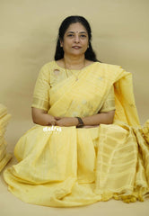 Pastel Golden Yellow - Premium Jute Silk Saree with Zari Detailing - Poovizhi Manjal