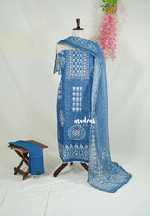 Amitha – Peacock Blue - Premium linen Salwar Suit with Print + Hand-Stitched Embroidery