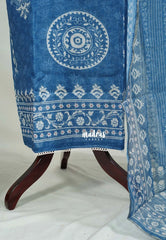 Amitha – Peacock Blue - Premium linen Salwar Suit with Print + Hand-Stitched Embroidery