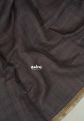 Muted Chocolate Brown - Linen Cotton Saree Plain Body with transcript blouse - Best for Office Wear | Casual Wear