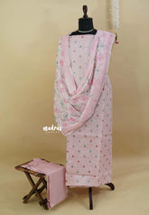Amitha – Pastel Pink Premium linen cotton Salwar Suit with Full Embroidery Floral Buttas