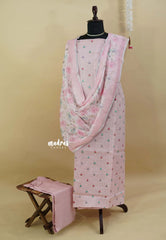 Amitha – Pastel Pink Premium linen cotton Salwar Suit with Full Embroidery Floral Buttas