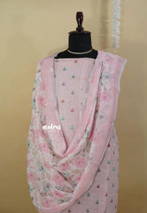 Amitha – Pastel Pink Premium linen cotton Salwar Suit with Full Embroidery Floral Buttas