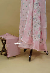 Amitha – Pastel Pink Premium linen cotton Salwar Suit with Full Embroidery Floral Buttas