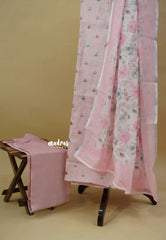 Amitha – Pastel Pink Premium linen cotton Salwar Suit with Full Embroidery Floral Buttas