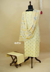 Amitha – Pastel Yellow Premium linen cotton Salwar Suit with Full Embroidery Floral Buttas
