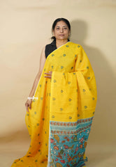 Mango Yellow - Light weight Linen cotton with kalamkari pallu and blouse